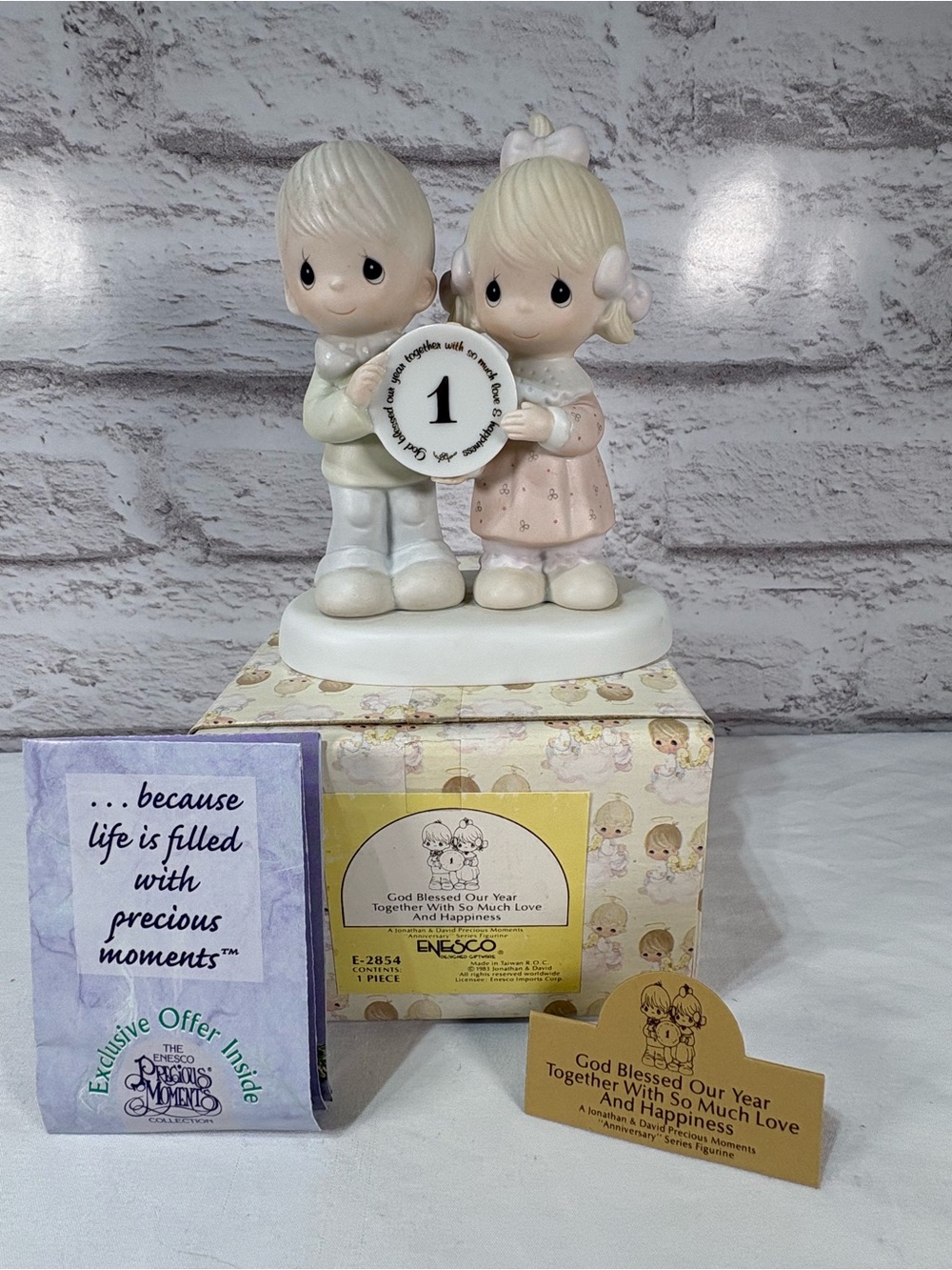 Enesco Cream, White & Pale Pink First Anniversary Cake Topper Figurine